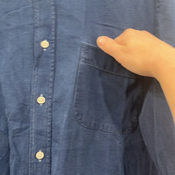 Reiss Caffrey Textured Grandad Collar Shirt Denim Navy Blue M - Picture 9 of 13